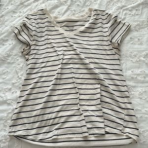 Black and white striped v neck tee shirt